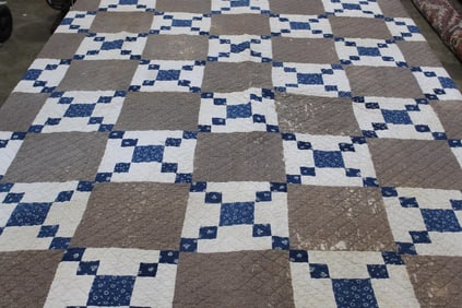 Tan and Blue Handstitched quilt