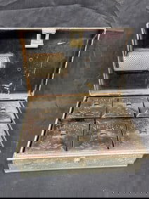 Early tin spice set in storage box