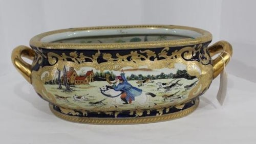 Chinese Handpainted Oval Fish Bowl Foot Bath
