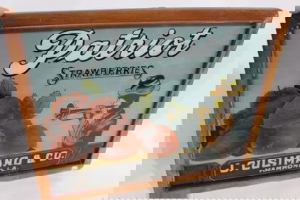 Patriot Strawberries Reverse Painted Glass Panel