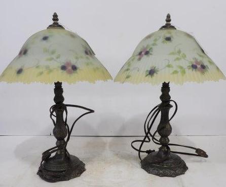 Reverse Painted Floral Parlor Lamps (1 of 7)