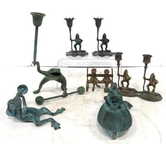 Frog Candle Sticks and Decoritive Metal Figures