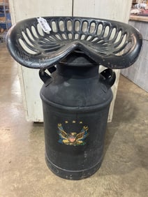 Milk can with Champion cast iron seat