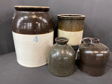 4 Gallon, 1 Gallon & 2 Crock Jugs