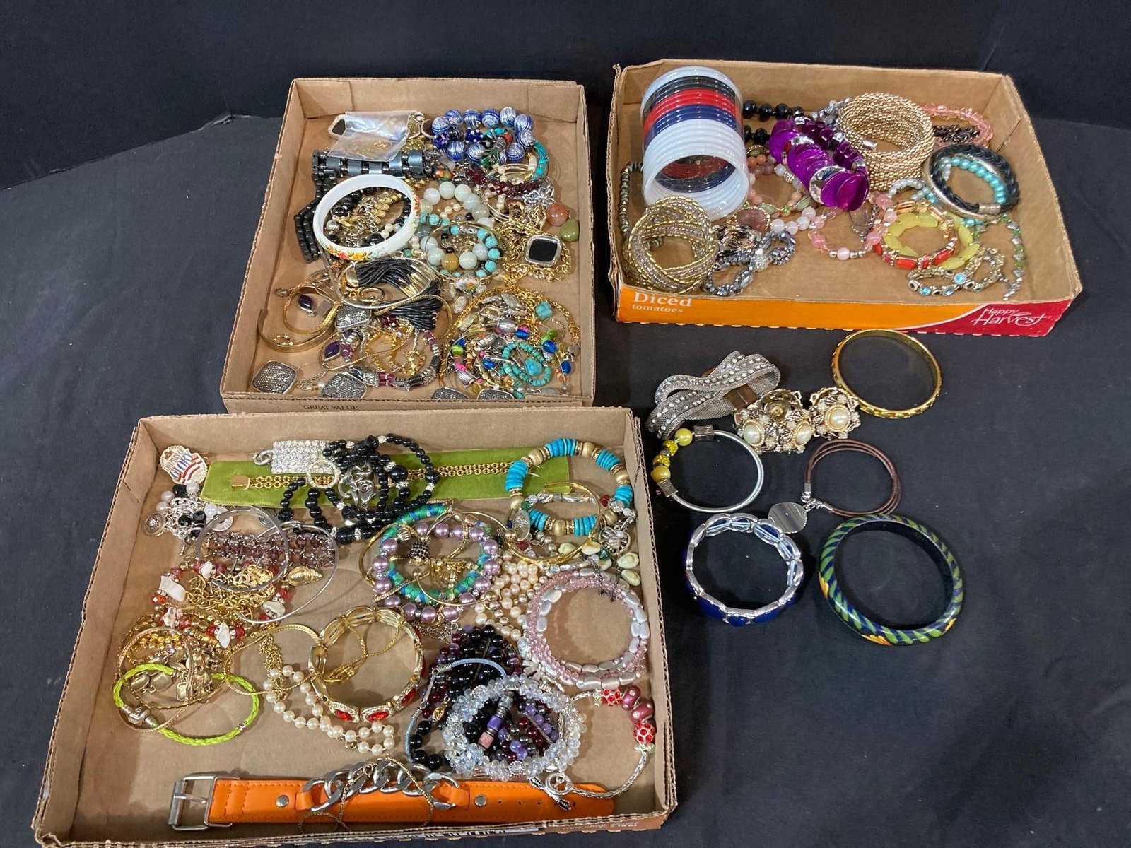 Costume & Beaded Vintage Jewelry: Nice variety of bracelets, necklaces and more. This has not been throughly gone thru and may contain treasures such as silver or gold