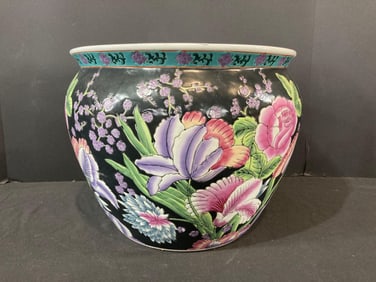 Chinese Fish Bowl Hand Painted Floral Planter