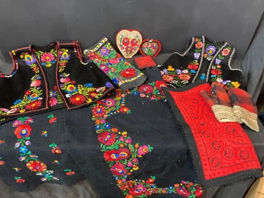 Colorful Embroidered Vests, Cloths, and Runners
