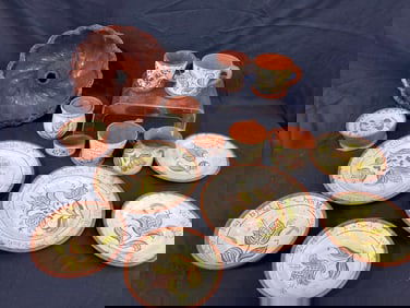 French Redware dish set and jello mold