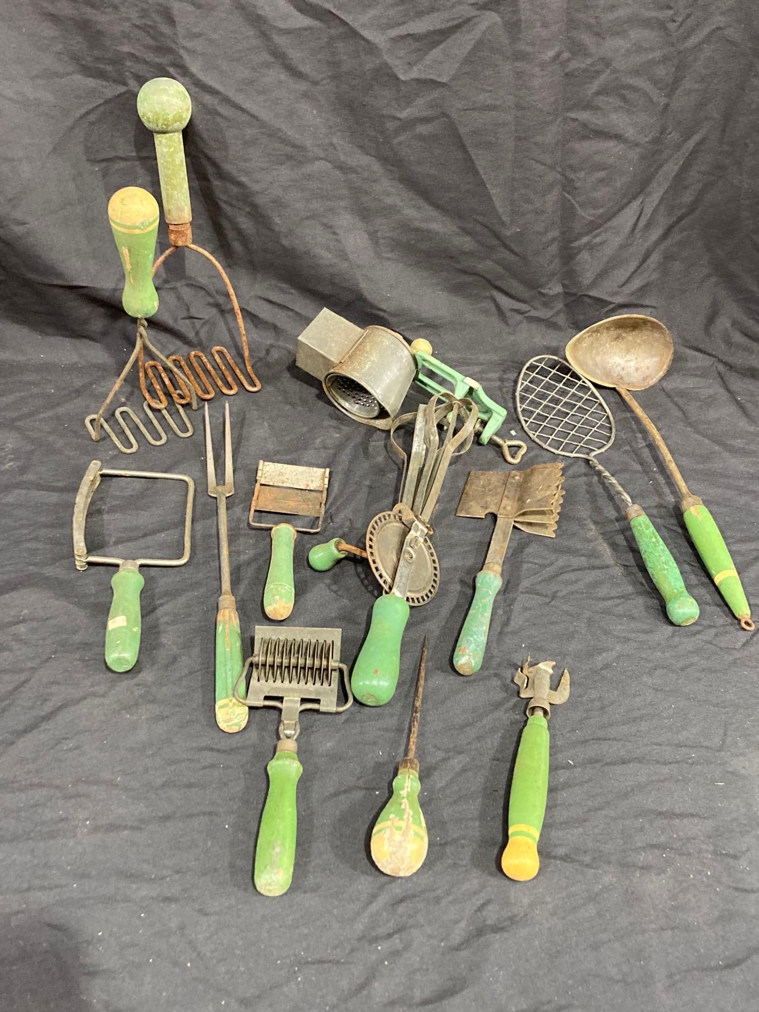 Vintage green handled kitchen utensils (1 of 6)