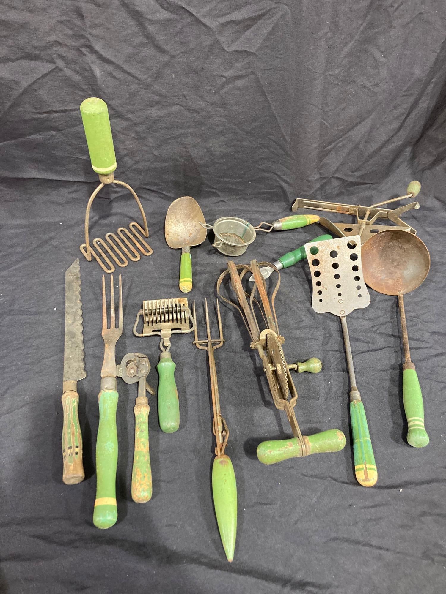 Vintage green handled kitchen utensils (1 of 6)