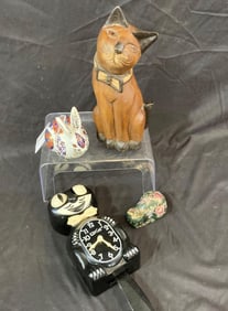 Kit-Cat Klock, wooden cat, porc bunny and cat