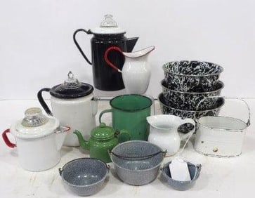 Speckled, Green, White and Black Enamelware