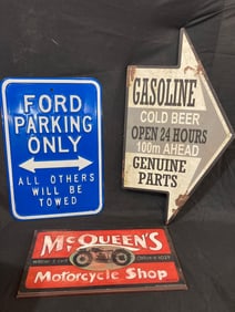3 Tin & Wood Garage Signs
