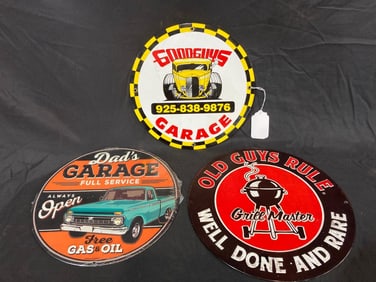 3 Tin Garage Signs