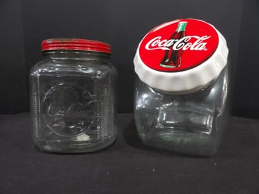 Pair of Country Store Coca Cola Glass Jars
