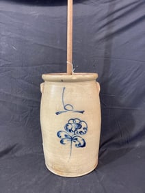 Decorated 6-gal stoneware churn