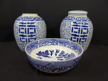 Blue and White Chinese Ceramic Pottery