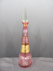Cranberry Cameo Glass Decanter Bottle