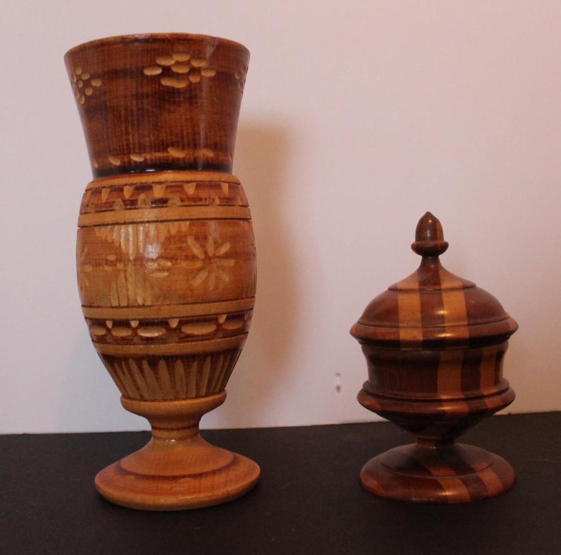 Hand Turned Wooden Vase and Treenware Multi Wood Covered Jar (1 of 6)