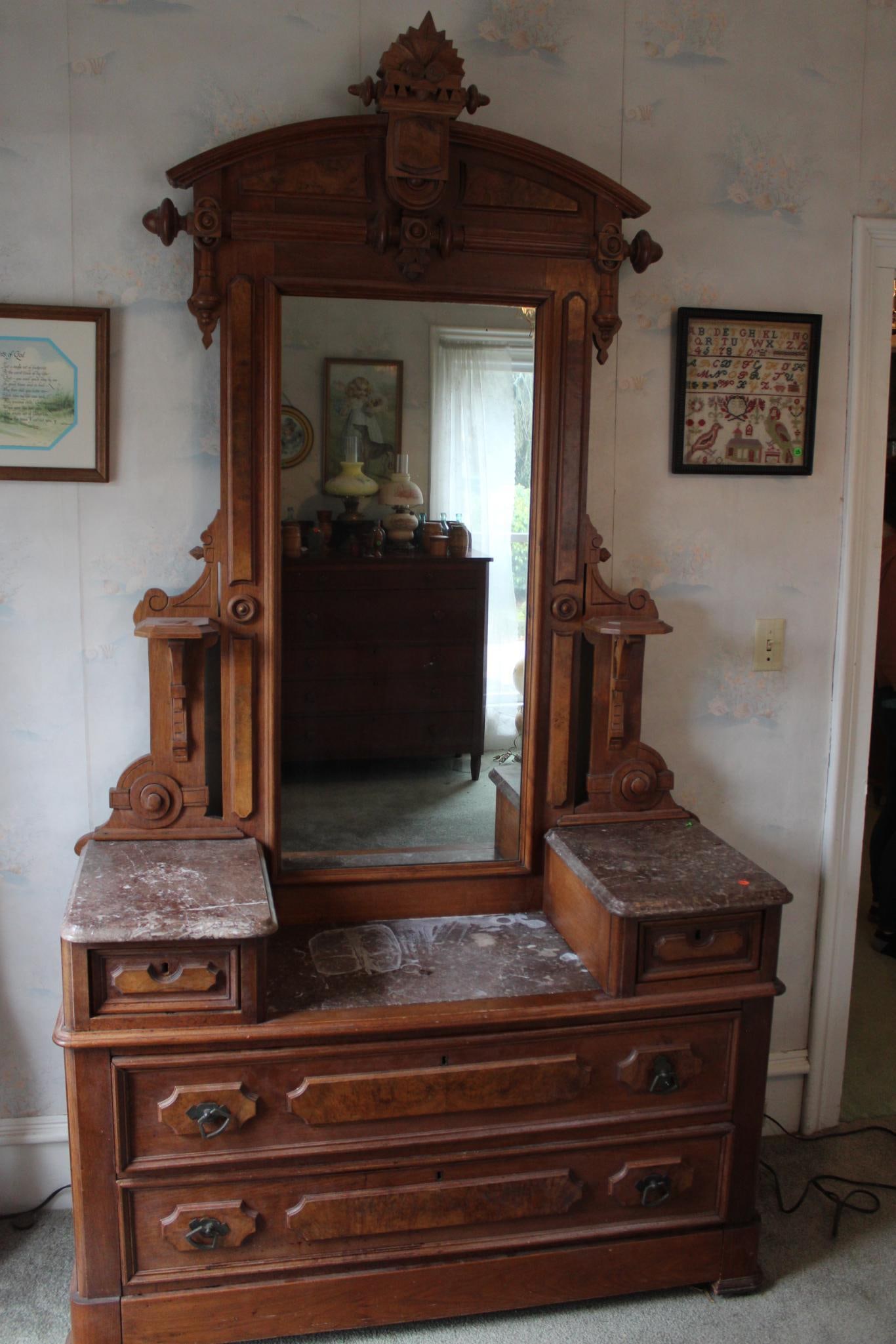 Victorian Marble Top Mirrored Dresser (1 of 8)
