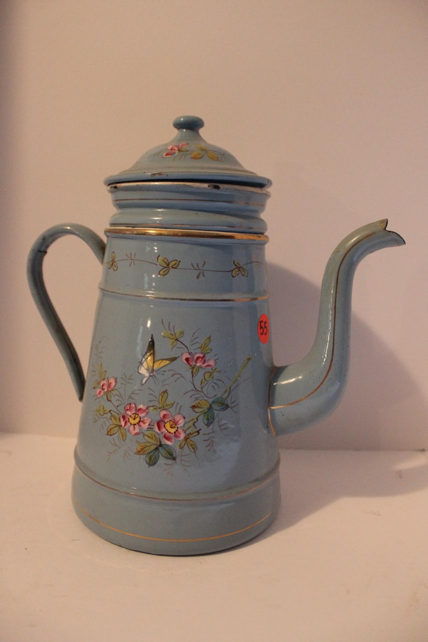 Bird and Floral French Enamel Coffee Pot (1 of 6)