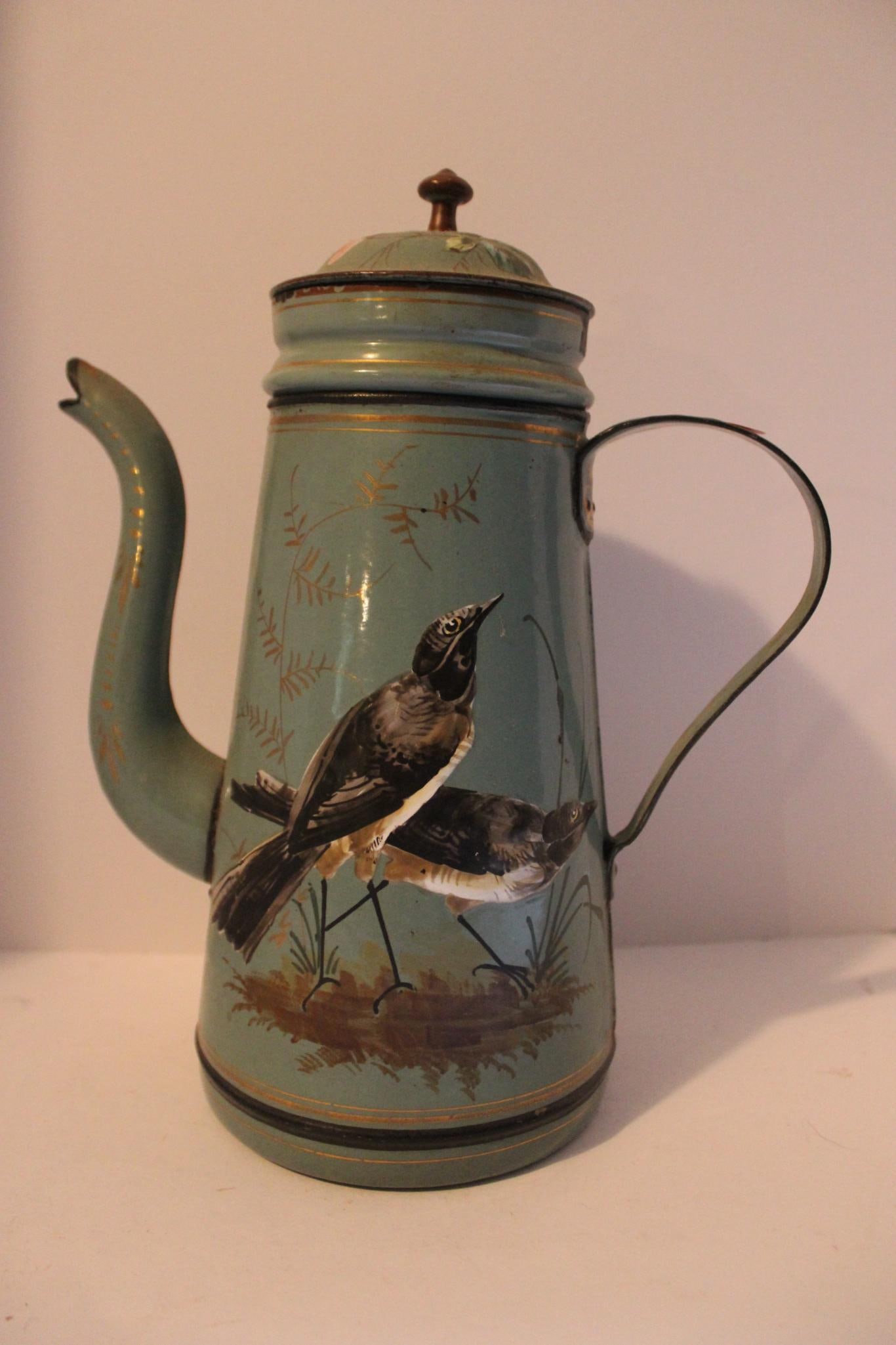 Bird Painted French Enamel Coffee Pot (1 of 6)