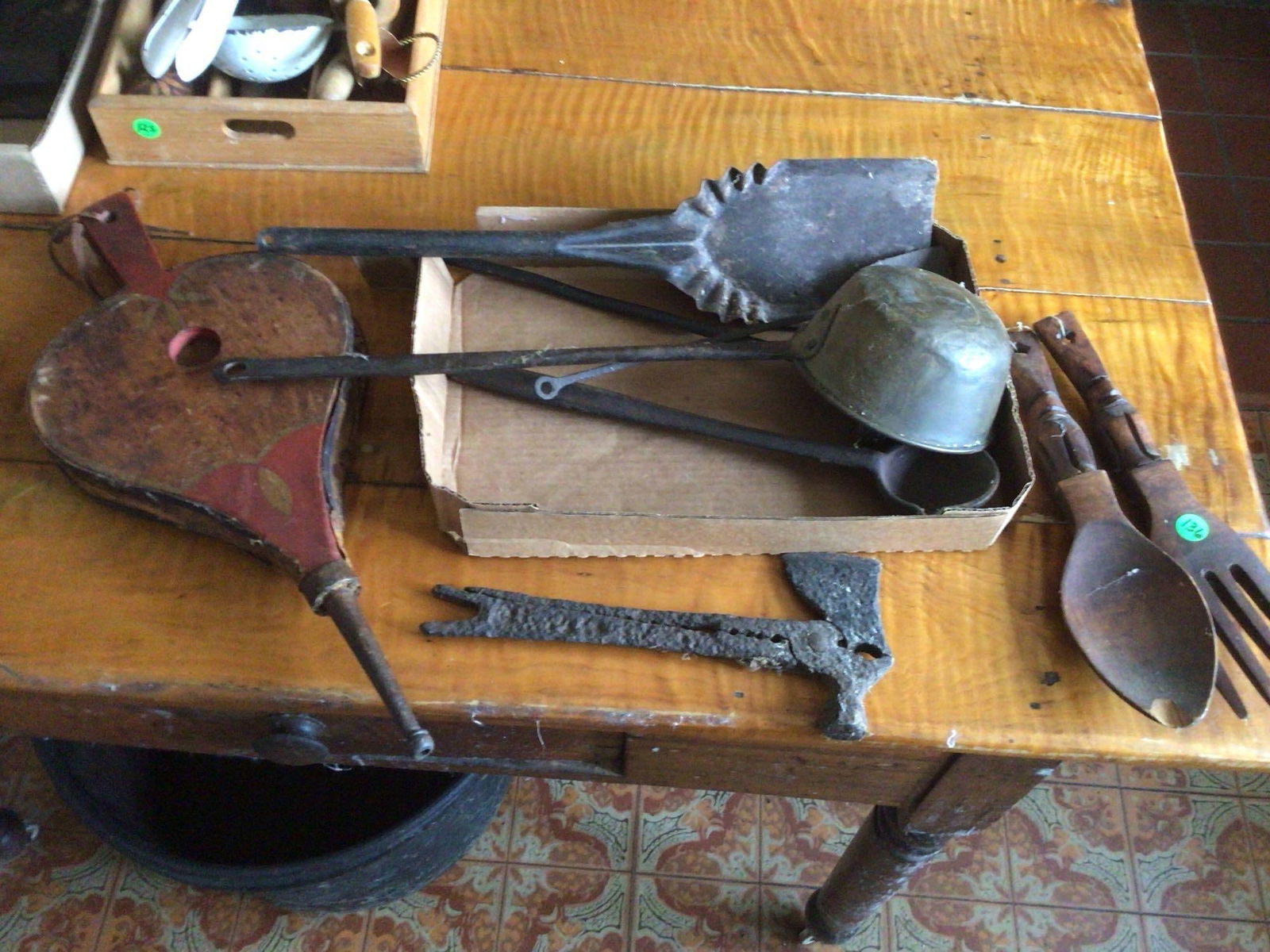 Fireplace Bellows, Copper Ladle, Fireplace Tools: .