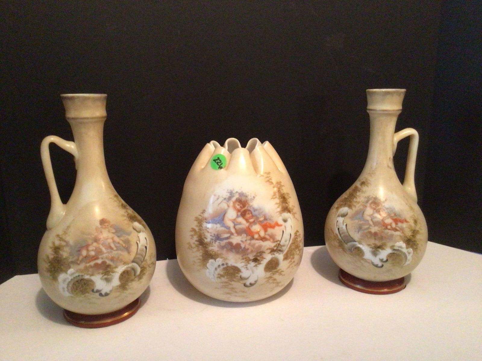 19th Century Bohemian Satin Milk Glass Egg Vase & Matching Pitchers (1 of 6)