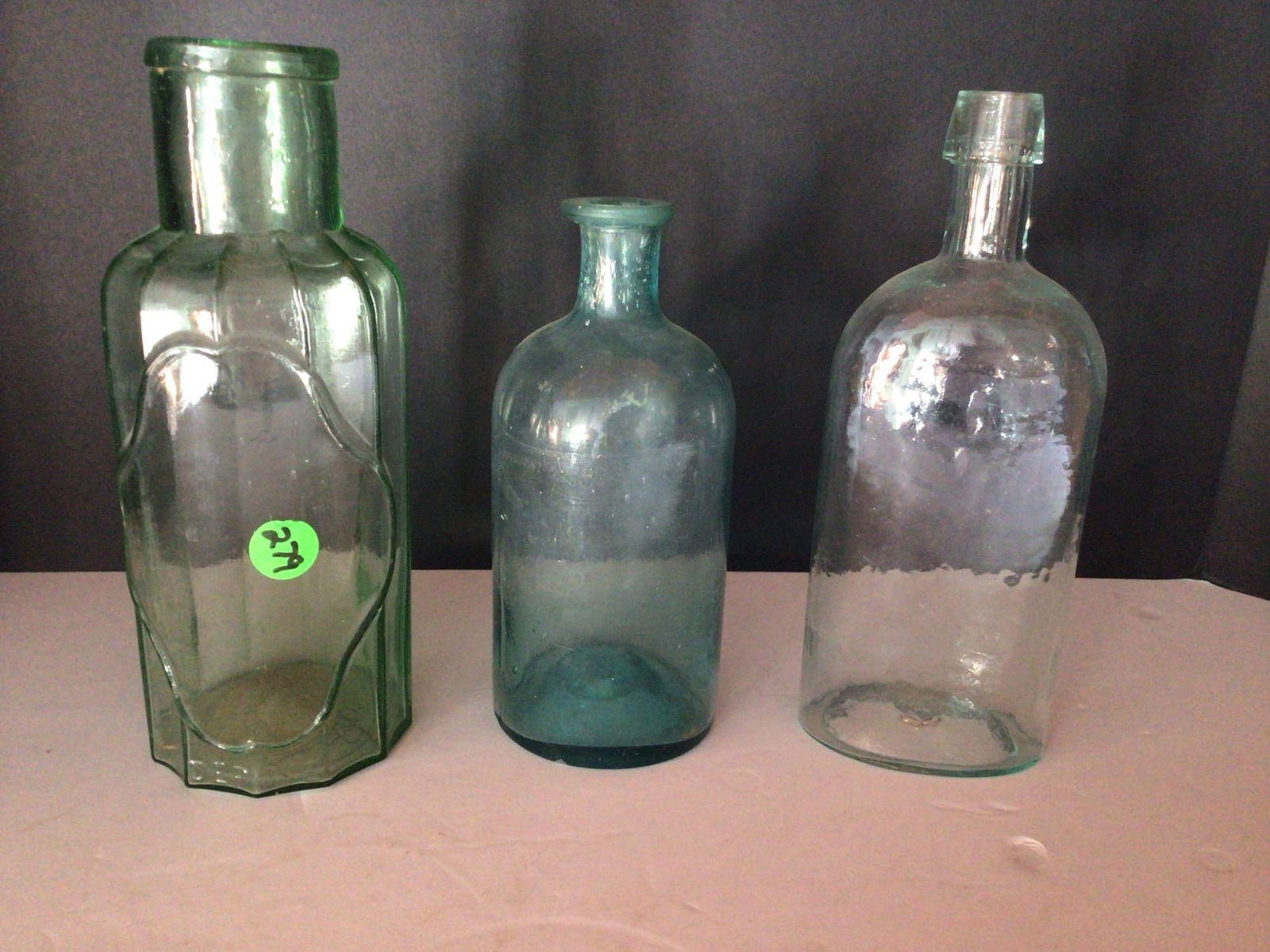 12 panel pickle bottle & 2-hand blown bottles (1 of 4)