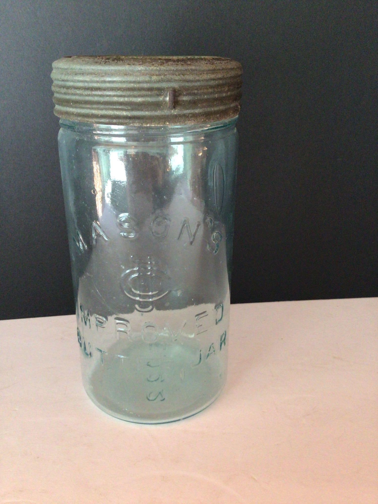 Mason's Improved Butter Jar w/ original lid: Approximately 2qt capacity. 9in tall.