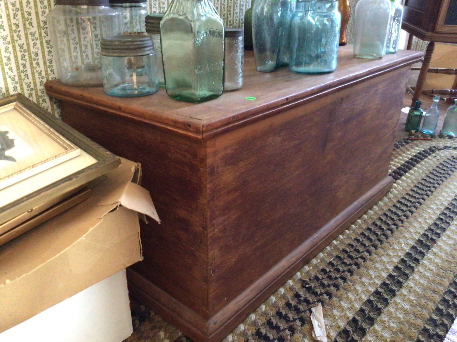 Great Dovetailed Wood Blanket Chest & Contents (1 of 3)