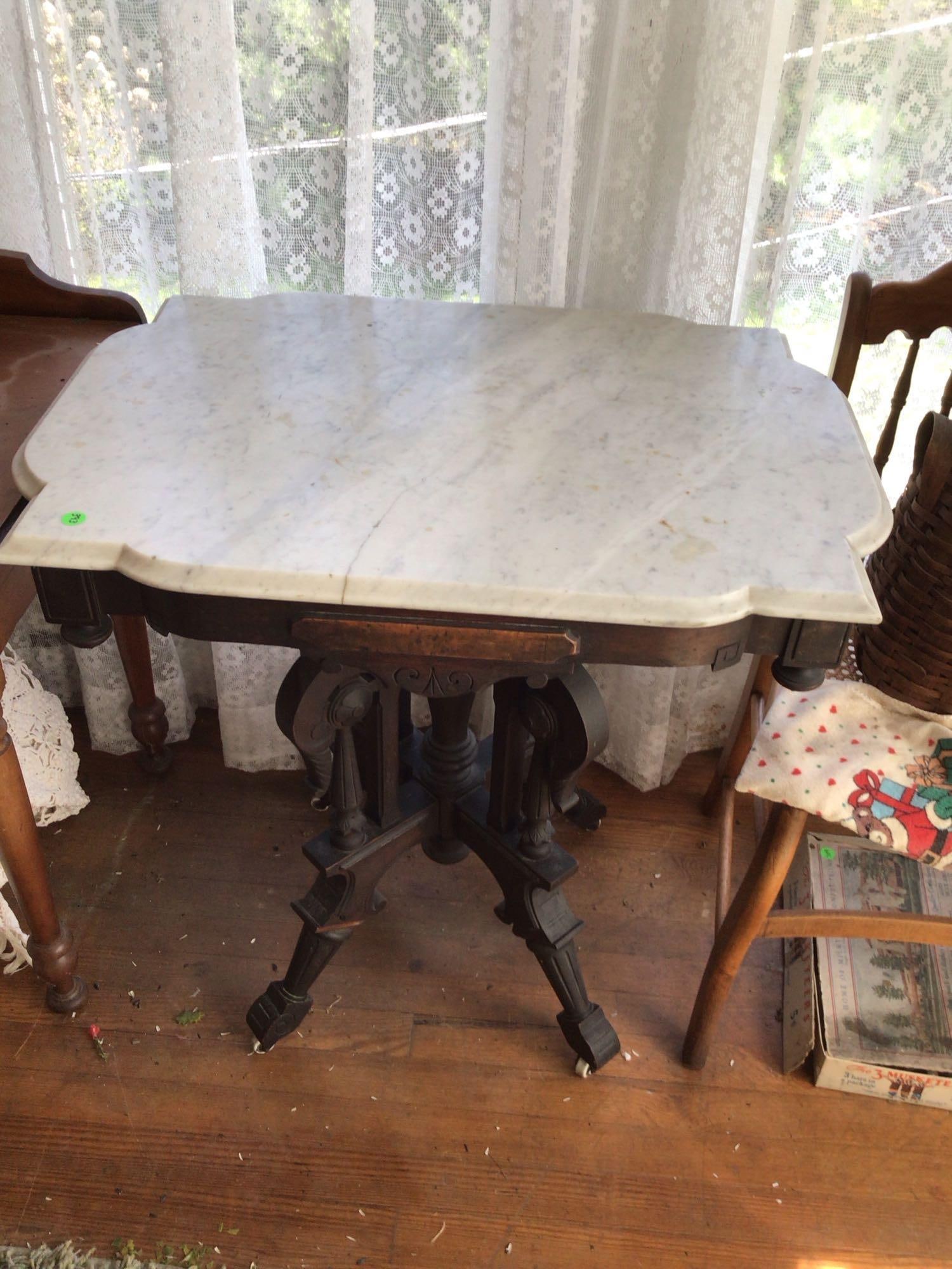 Marble & Walnut Entry Table (1 of 3)