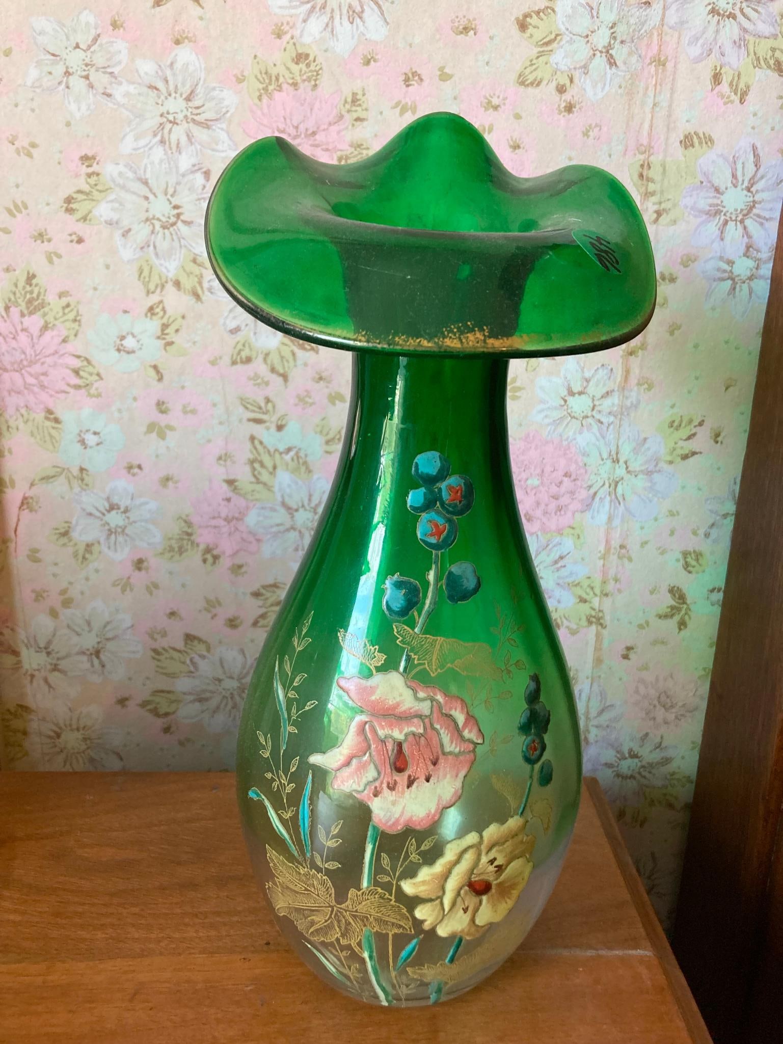 Handblown Green Handpainted Vase (1 of 5)