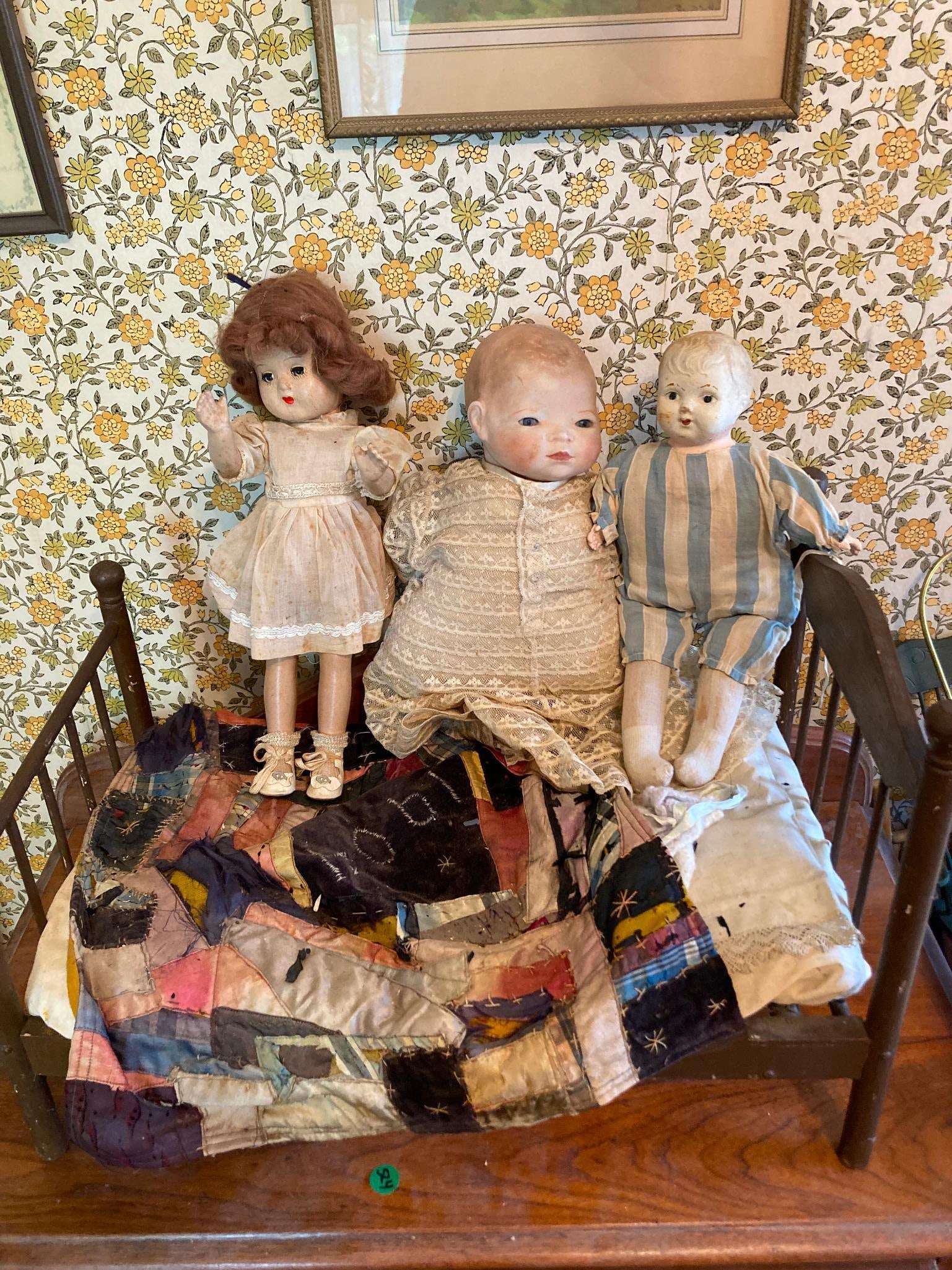 Doll Crib, 1904 Blanket, and Misc Early Dolls (1 of 7)