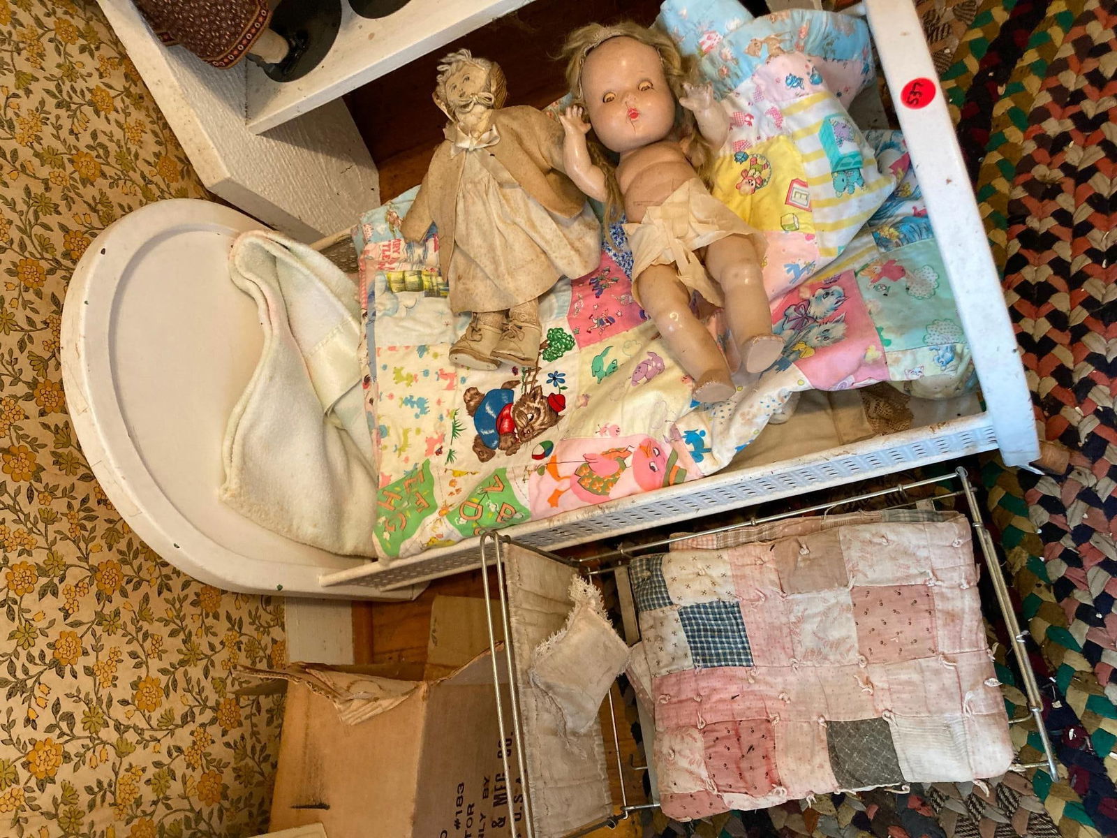 Wood and Metal Doll Beds W Misc Dolls (1 of 7)