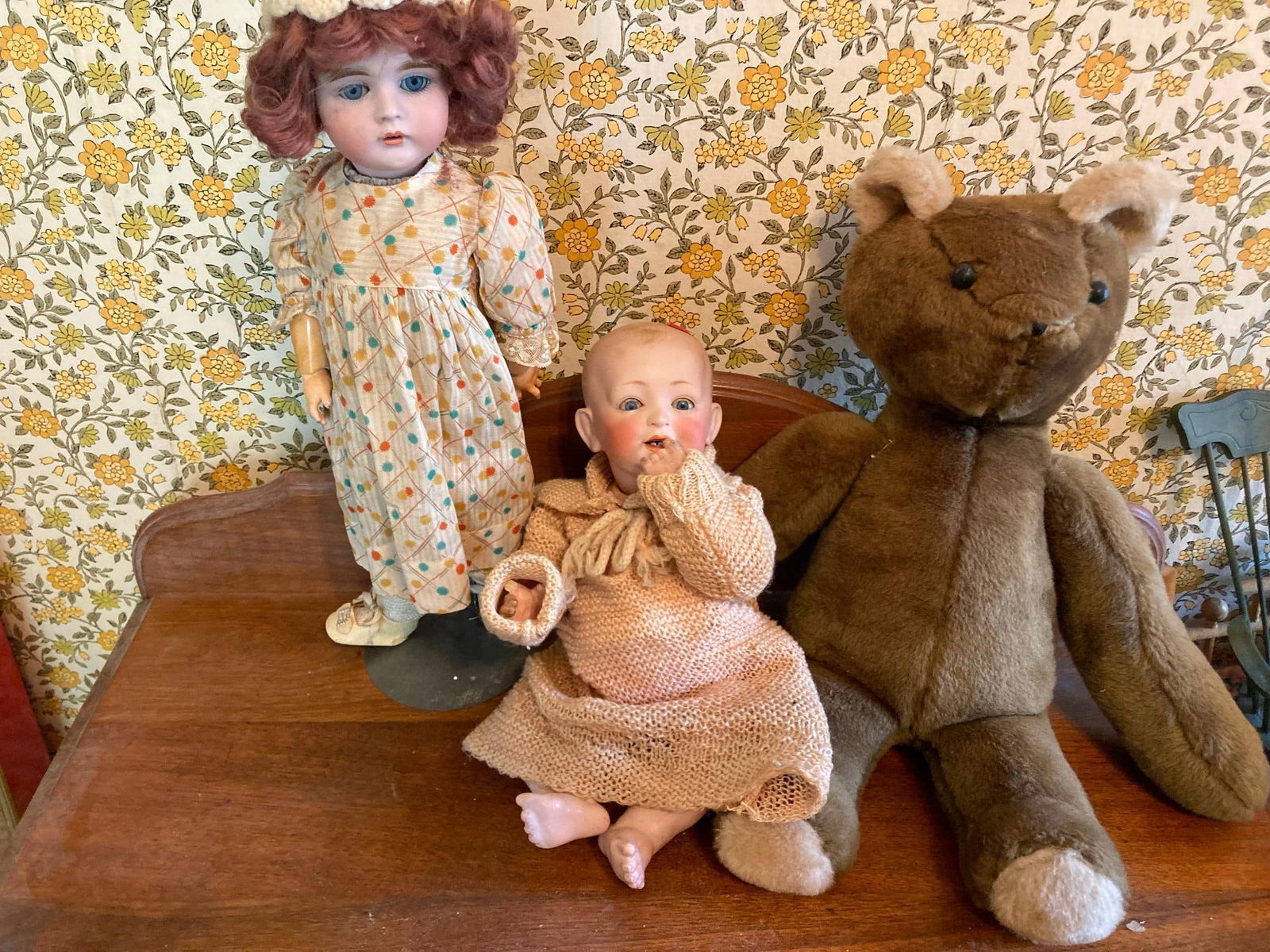Armand Marseille Doll, Old Bear, and Baby (1 of 9)