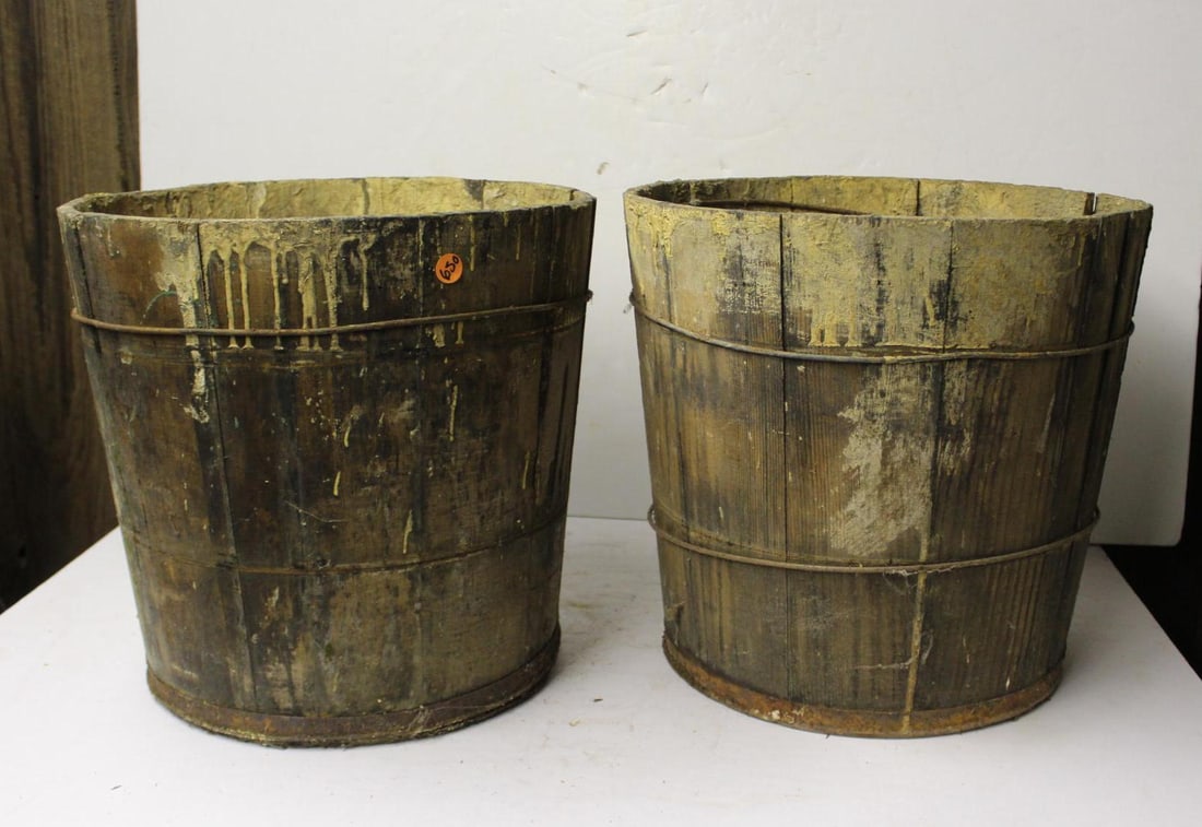 2-Primitive buckets: Table only, contents do not sell with table. 15in diameter 14.5in tall.