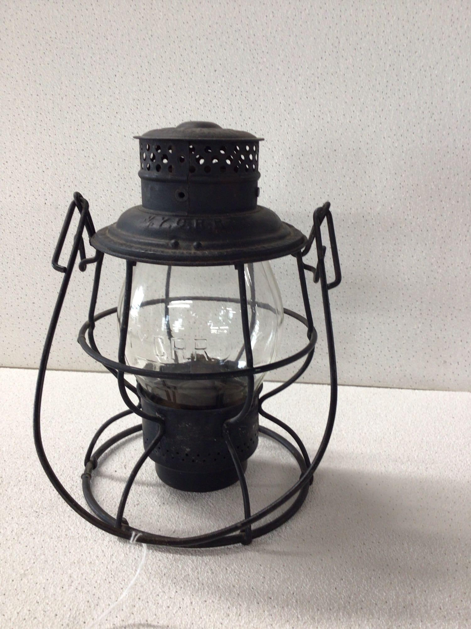 NYCRR RR Lantern: Embossed NYCRR clear globe, Adlake Reliable Lantern.