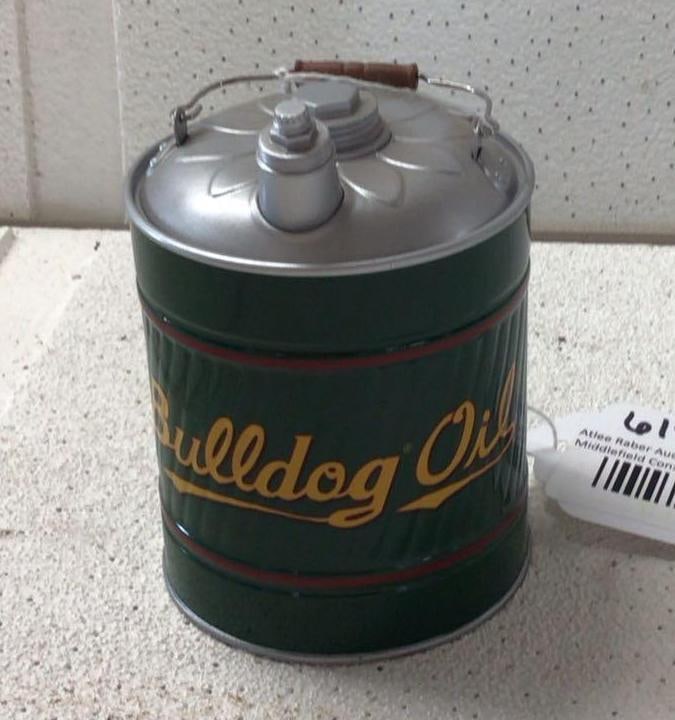 Bulldog Oil Can Coin Bank: 3.5 x 2.5