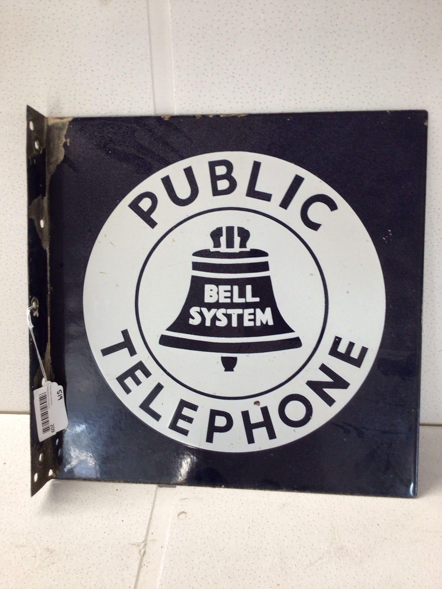 Bell System Public Telephone Porcelain Flange Sign (1 of 3)
