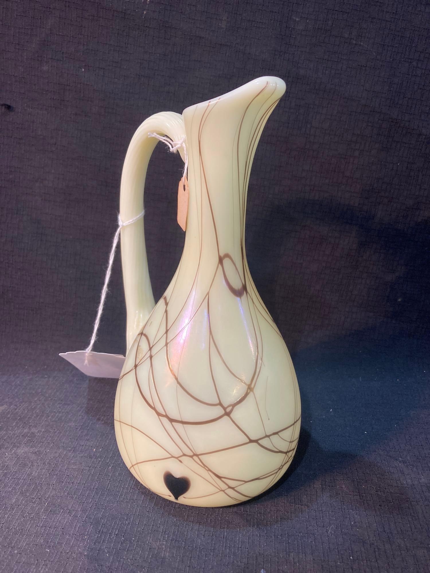Ivory Hanging Heart Fenton Pitcher by Robert Barber (1 of 5)