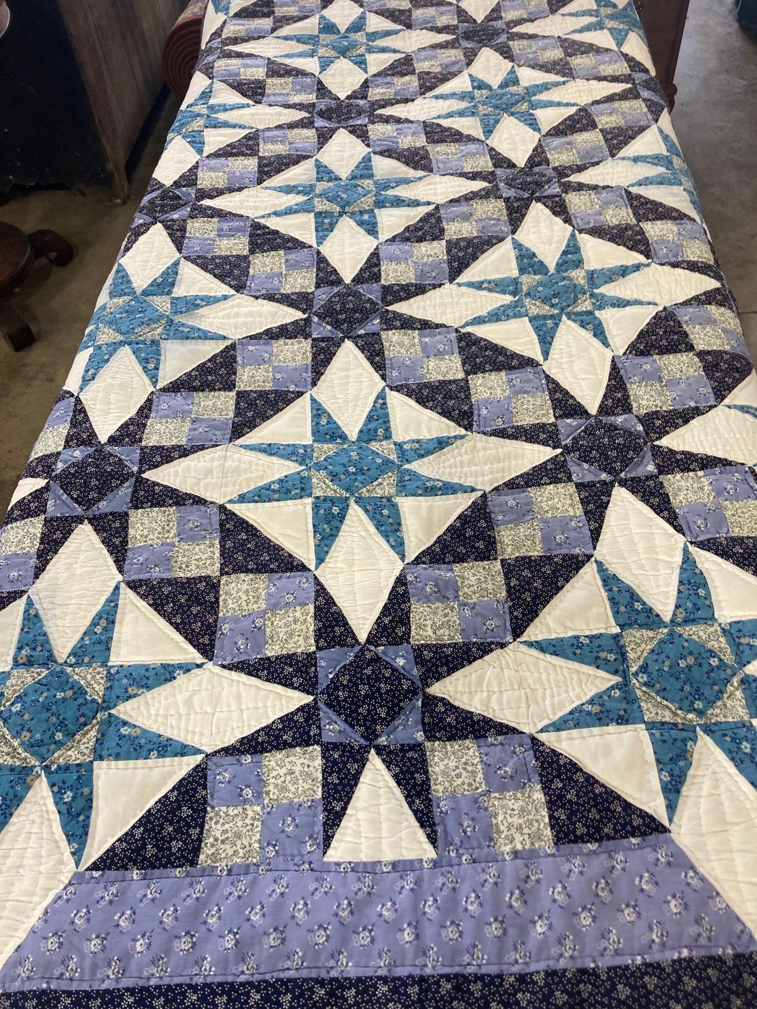HAND STITCHED STAR QUILT SHADES OF BLUE (1 of 4)