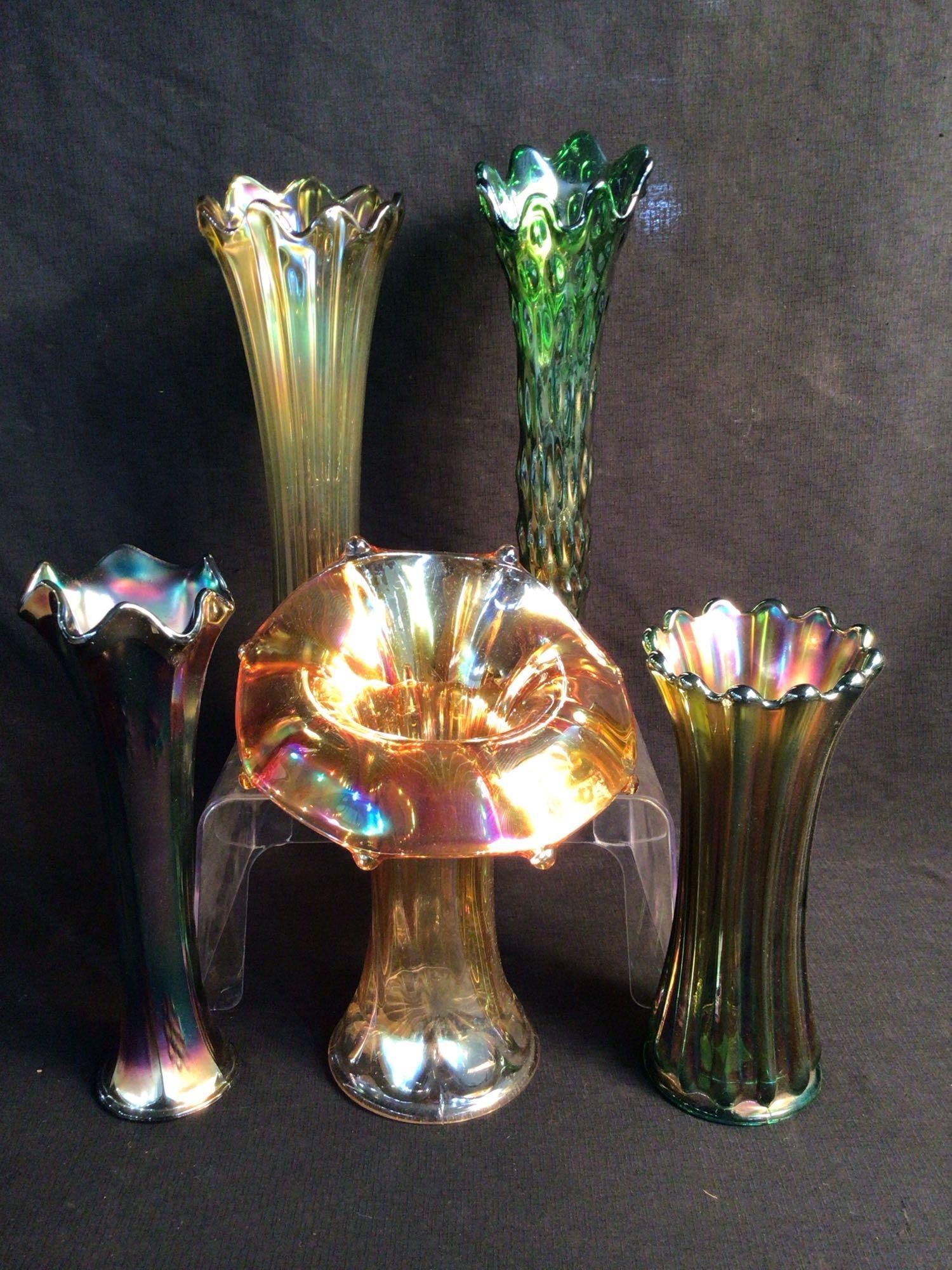5 Carnival Glass Vases (1 of 3)