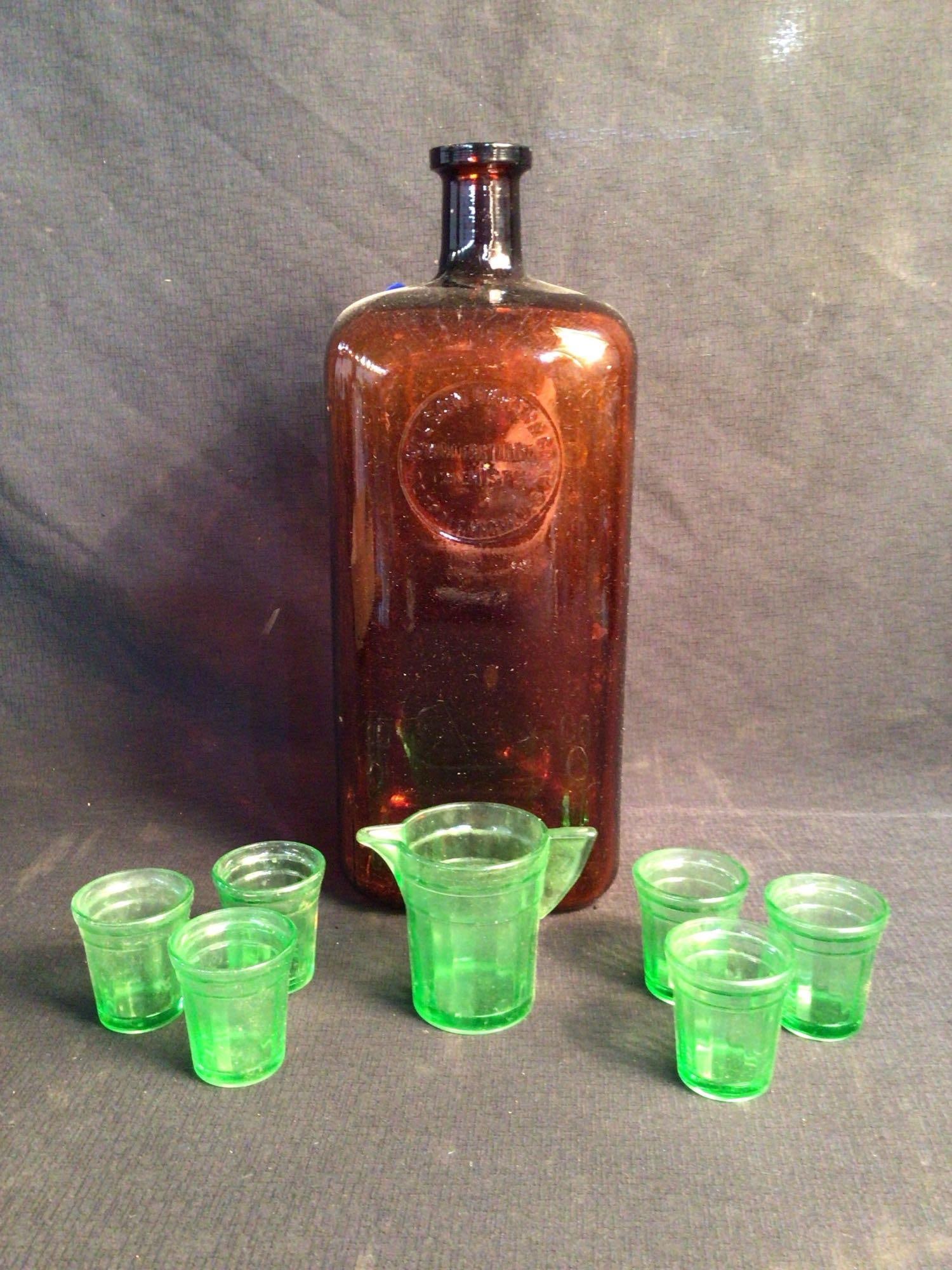 Nelson Baker & Co Chemist Bottle and Green Glasses (1 of 4)