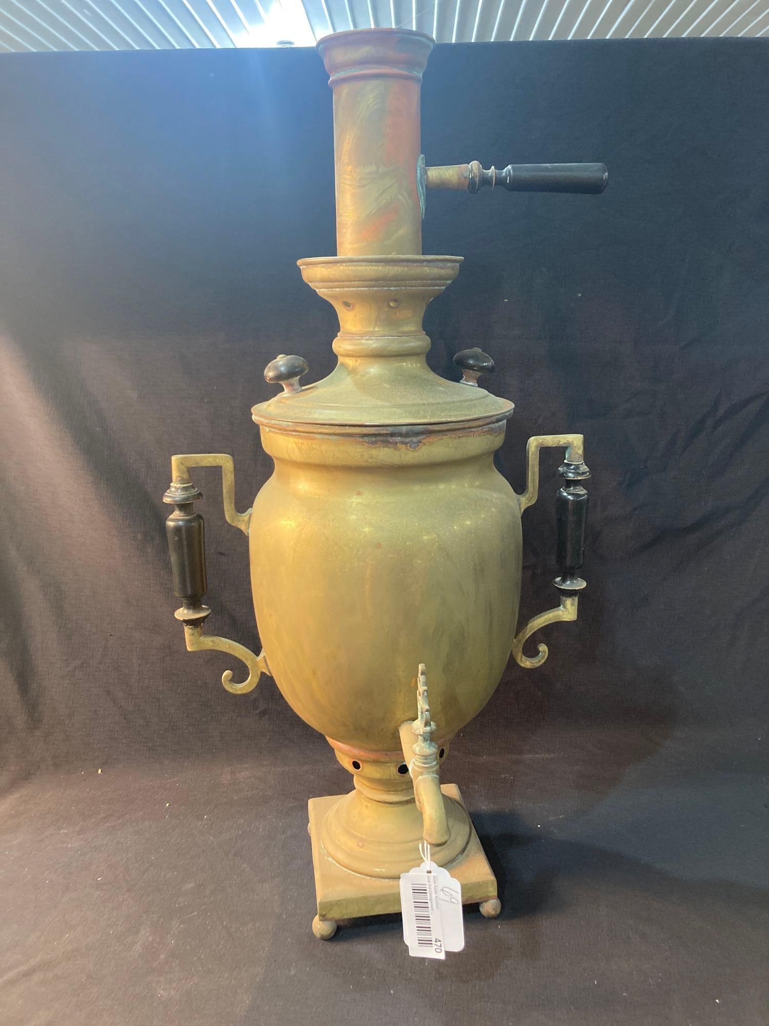 ANTIQUE RUSSIAN SAMOVAR: BODY SHOWS DISCOLORATION, EROSION IN SOME AREAS 27 IN TALL