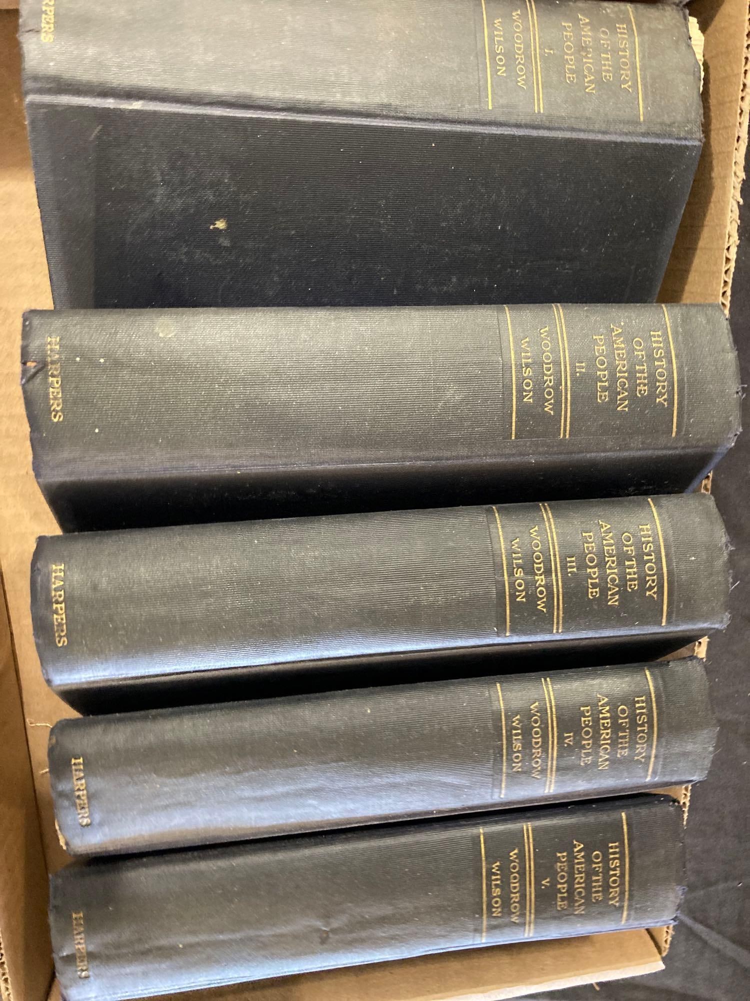 Volume I-V Harpers Woodrow Wilson History of the American People Books: showing minor areas of wear to binding due to age and usage