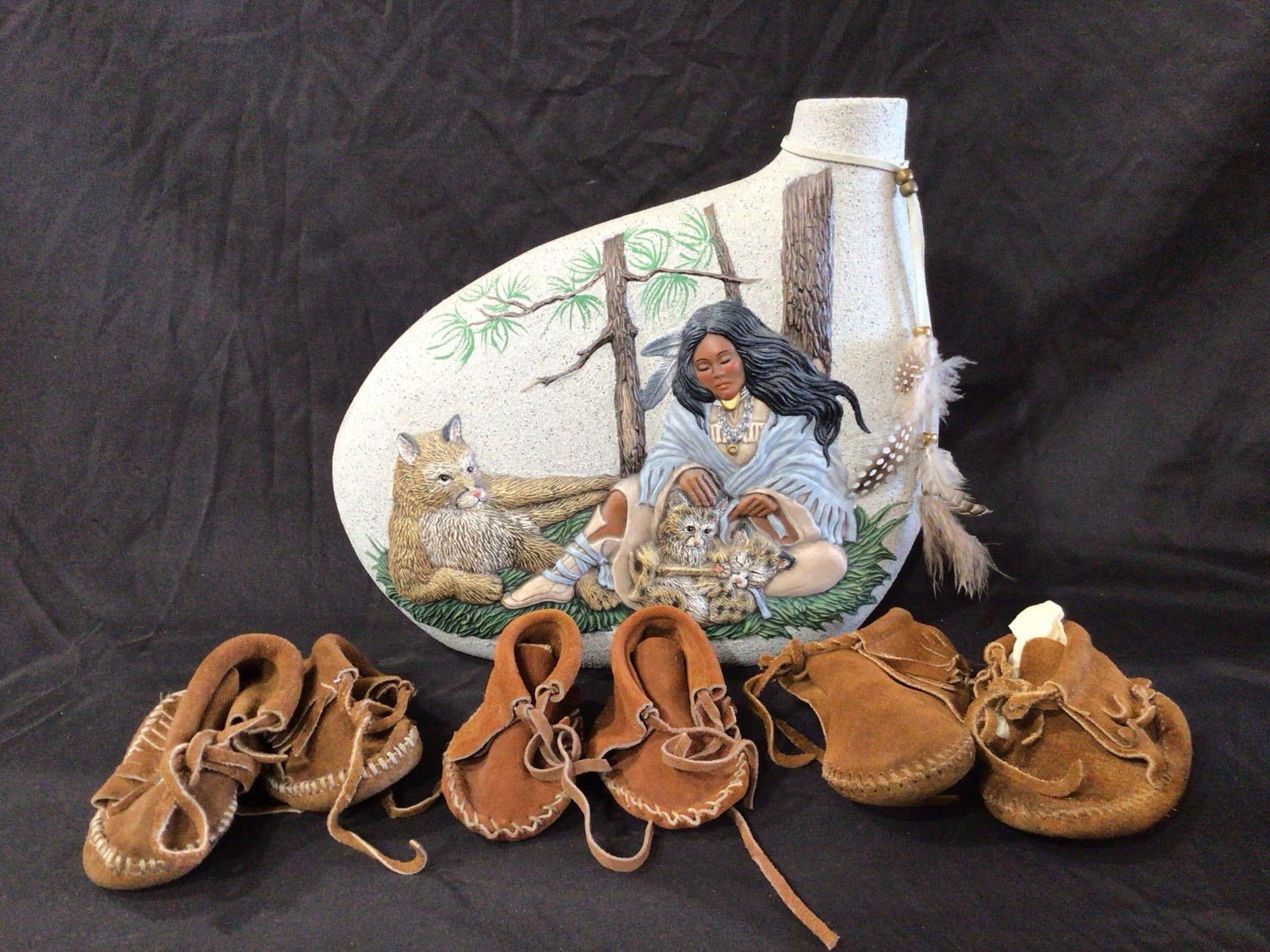 Southwestern handmade pottery vase inc. childs leather moccasins (1 of 8)