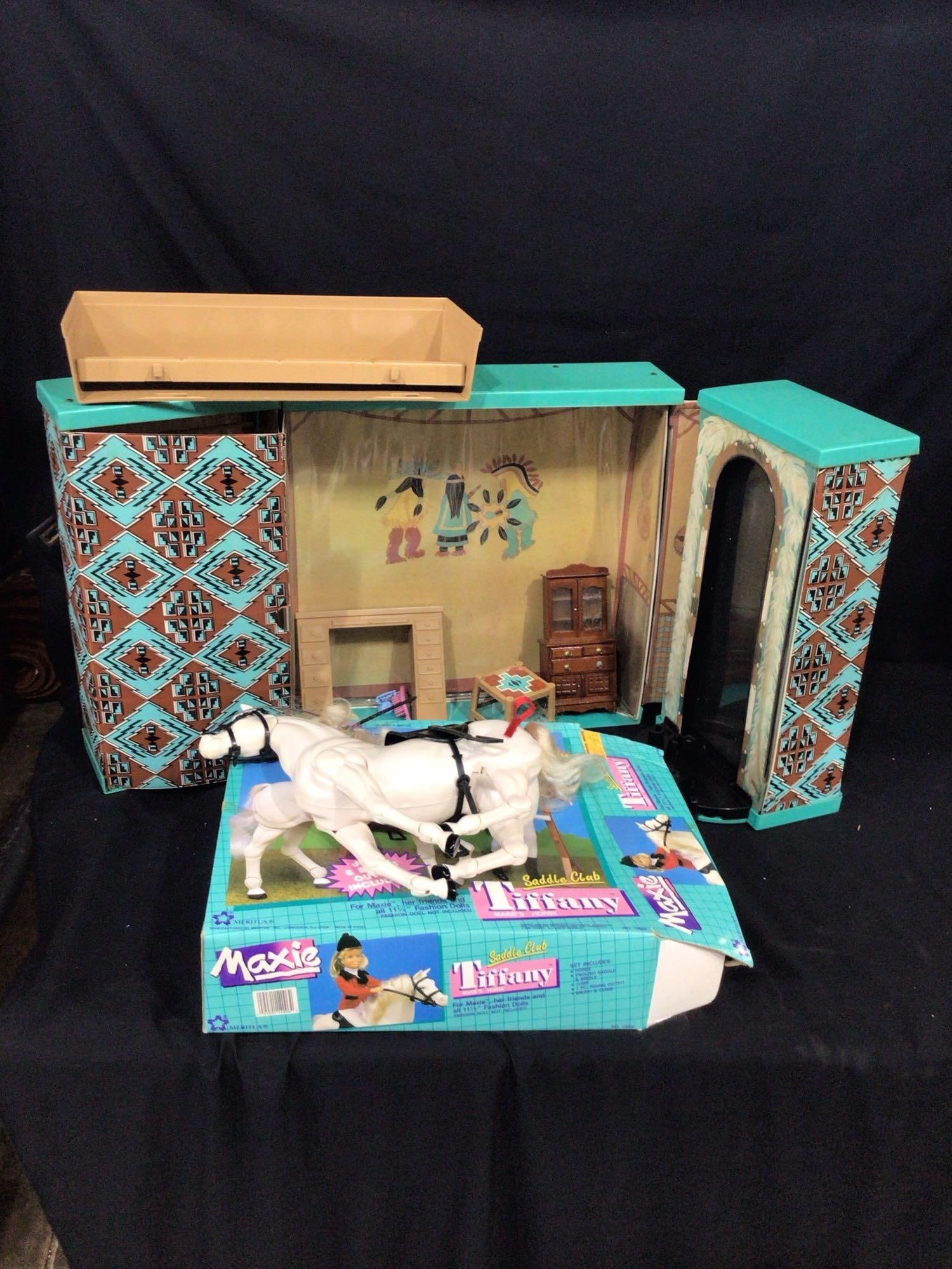 Western Doll Boutique and Tiffany Saddle Club: Boutique includes some accessories, some are smaller doll furniture. Tiffany saddle club horse includes horse and stand only.