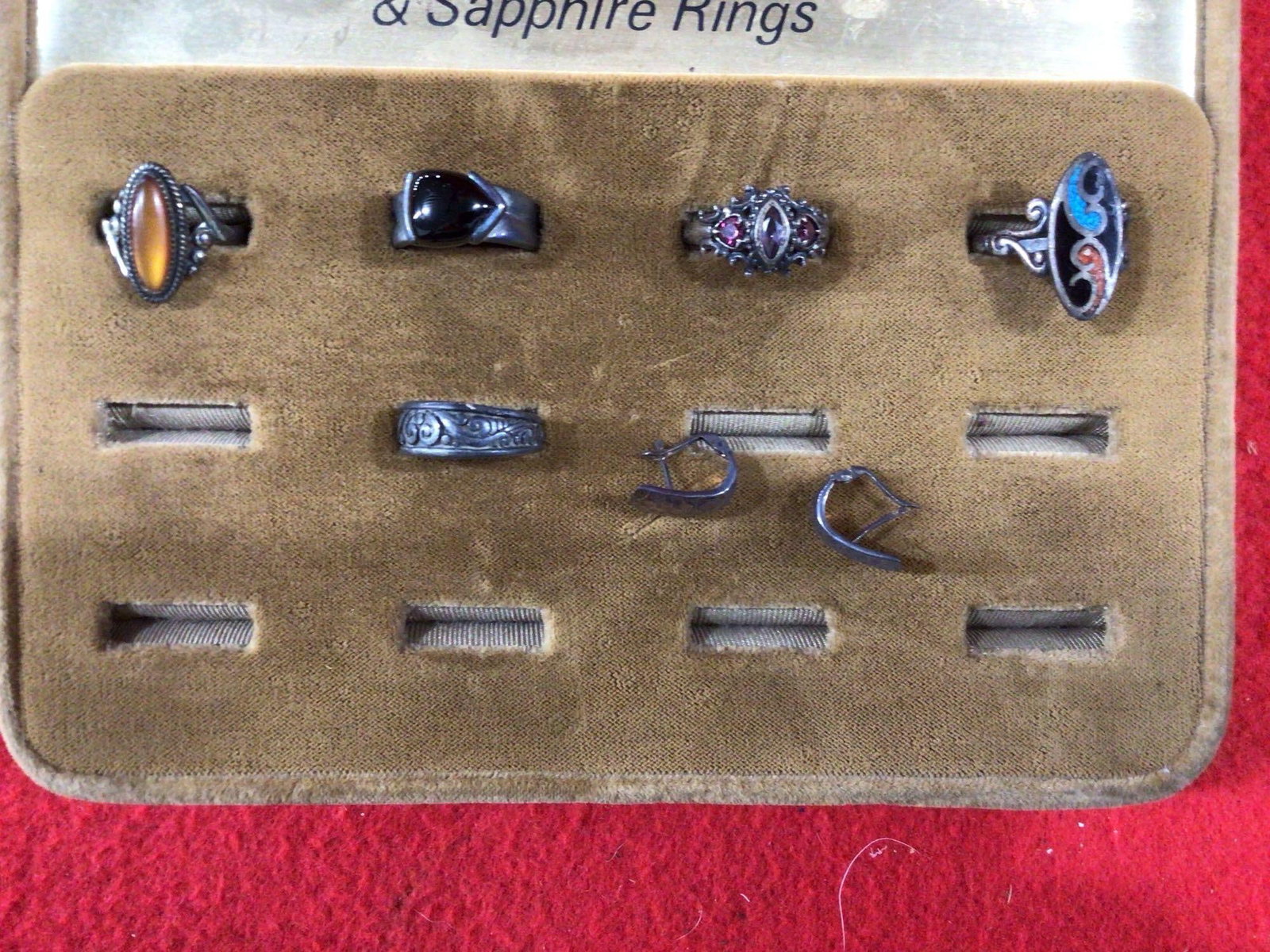 STERLING RINGS AND EARRINGS: LOT OF 5 VINTAGE RINGS EACH OF A DIFFERENT DESIGN. EACH IS MARKED 925