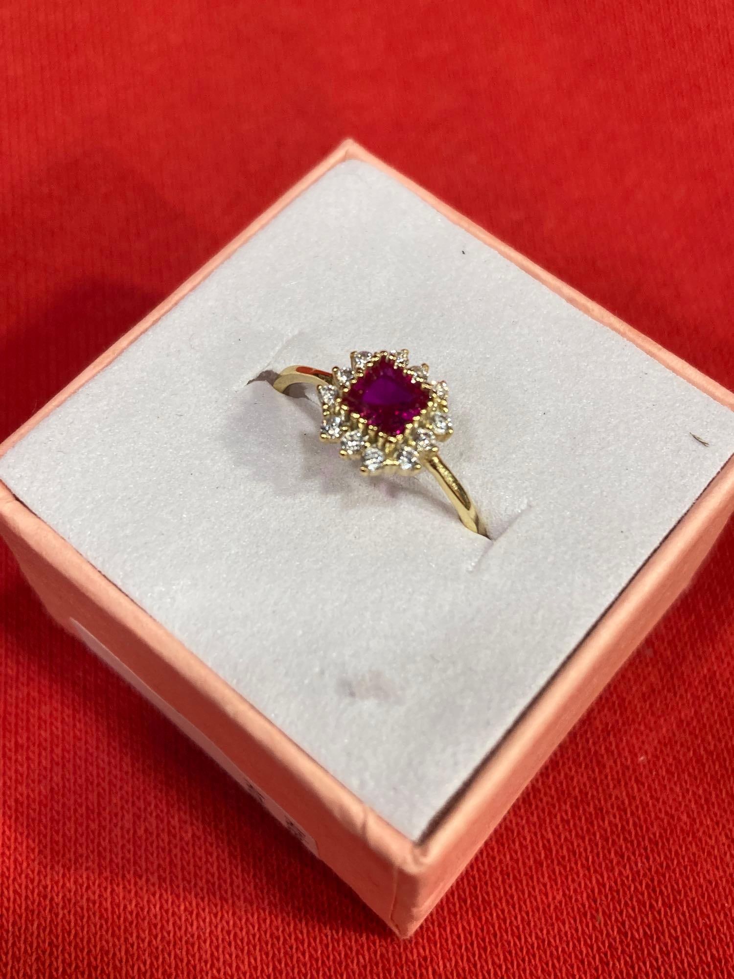 SIZE 6 RUBY AND 12 STONE 925 RING: MARKED S925